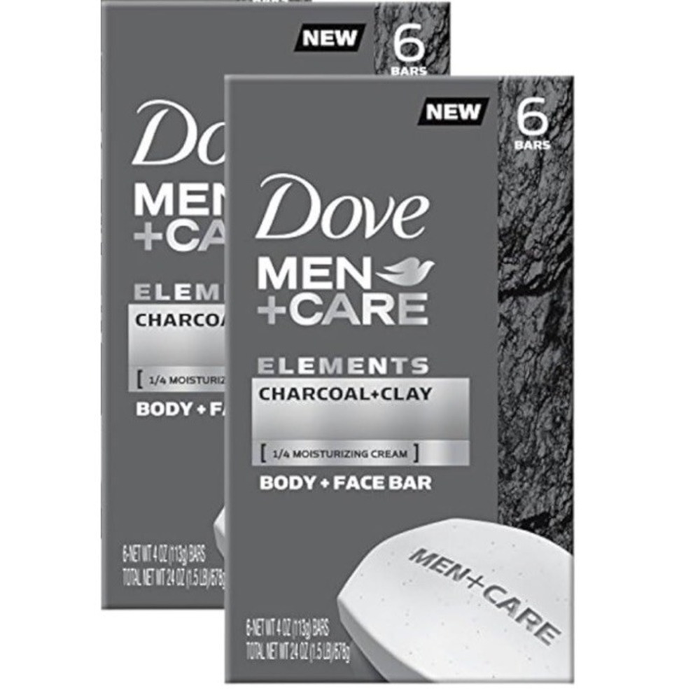 2 Pks Dove Men Care Charcoal Clay Body Face Bar Soap Moisturizing cream 12 Bars